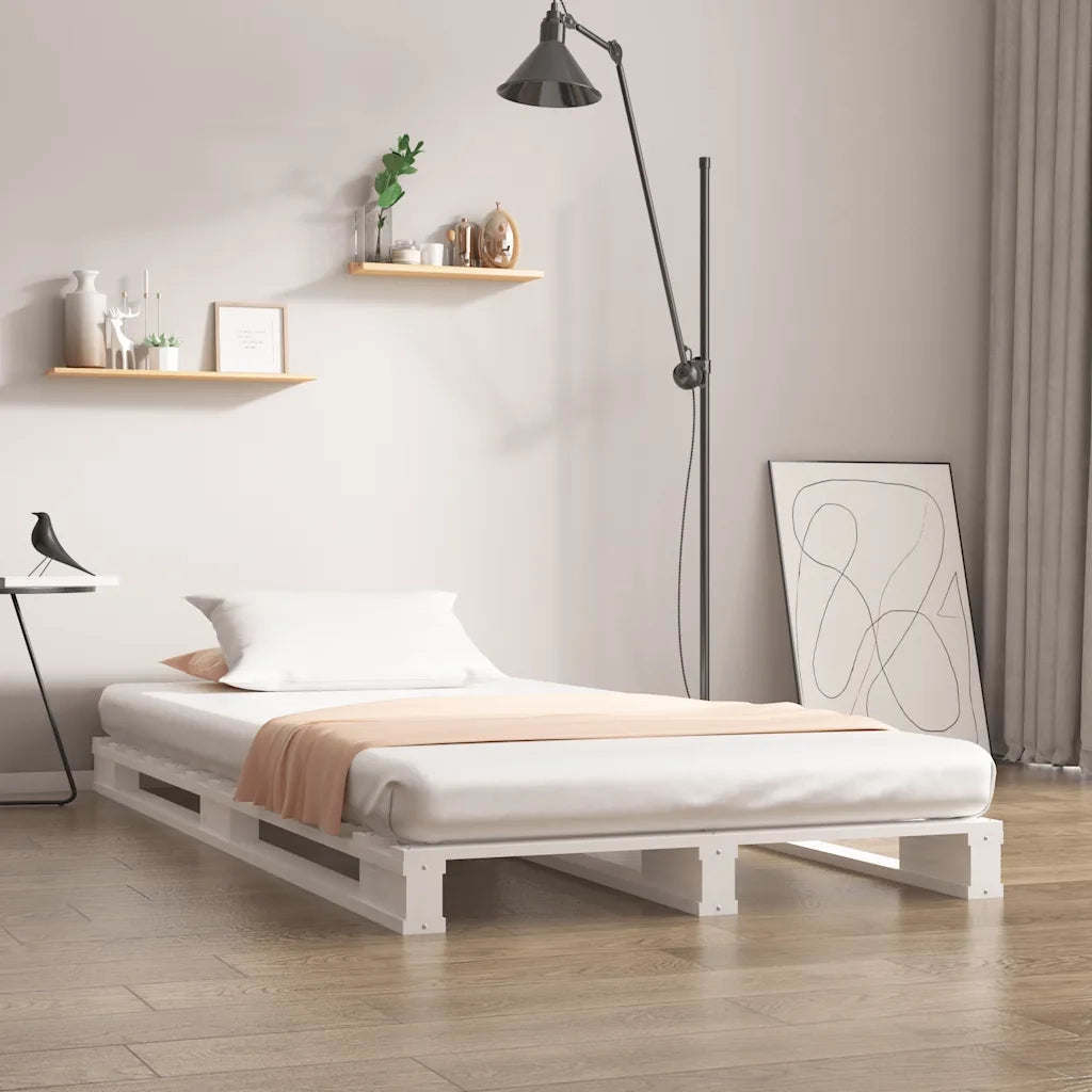 Letto a Pallet Bianco 100x200 cm in Legno Massello di Pino