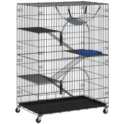 Gabbia per Gatti 91,5x55,6x128 cm a 4 Livelli con Amaca Letto Rampe e Piattaforme in Metallo con Vassoio Estraibile Nero