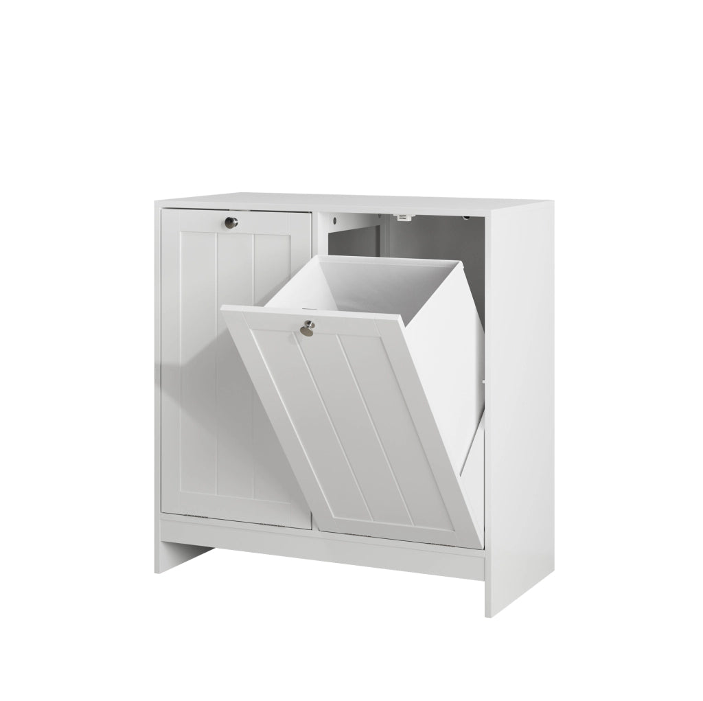 Armadio portabiancheria con 2 cesti rimovibili; struttura stabile in MDF e pannello truciolare; bianco