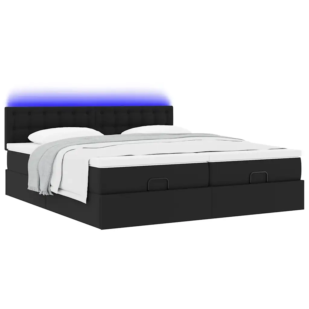 Pouf Letto con Materassi e LED Nero 180x200cm Similpelle