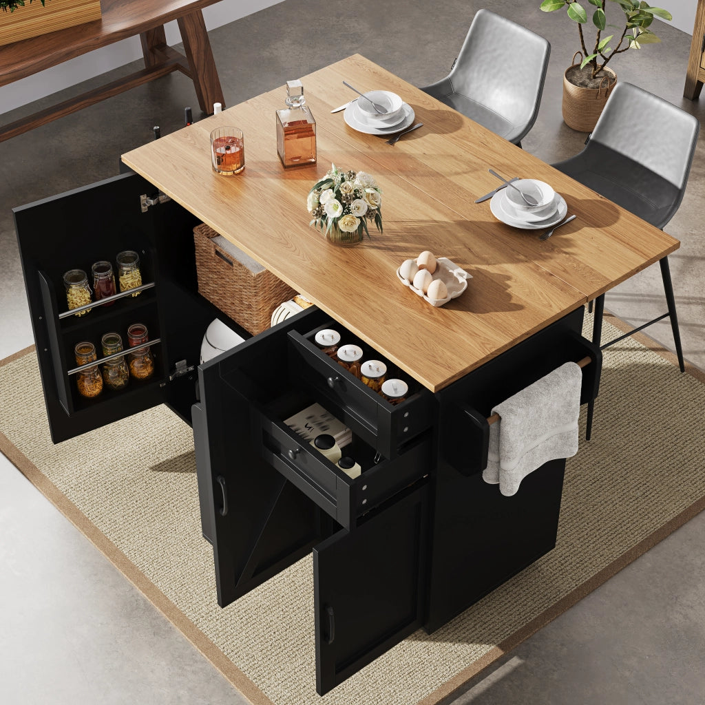 CARRELLO CUCINA MULTIFUNZIONALE 120x43,2x92 cm MDF Nero