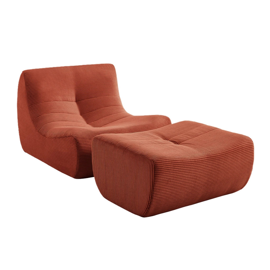 Poltrona in velluto a coste con poggiapiedi, terracotta
