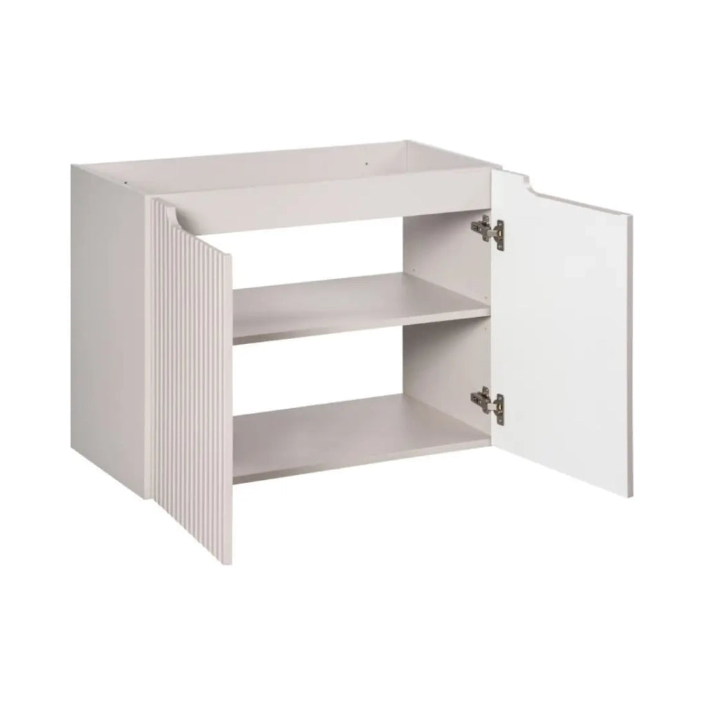 Set VANO cachemire opaco 80 cm: mobile sottolavabo con ante + top per lavabo + lavabo da appoggio bianco scanalato