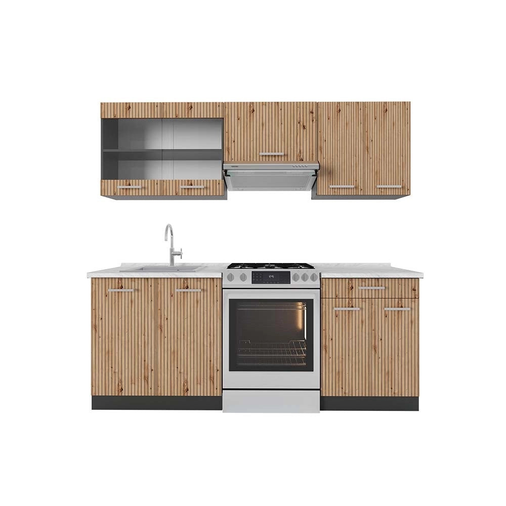 Cucina componibile R-Line Rovere artigianale/Antracite 200 cm, AP Marble Vicco