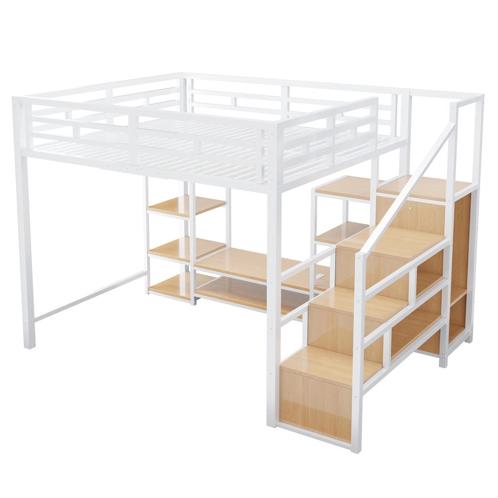 Letto a soppalco con TV - Zephmum- 140x200 - Bianco - Presa di corrente e scala di sicurezza