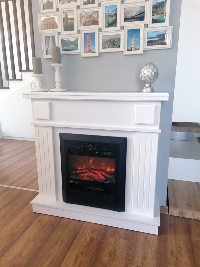 Camino Elettrico da Pavimento 99,7x103,4x27 cm Effetto Fiamma 2000W Marina & Cristina Bianco