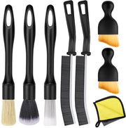 Set di spazzole autoreinificanti, set di 7 spazzole autodetailing con 1 asciugamano per pulizia, spazzola per polvere per l'aria, pneumatici, cerchi, uso interno ed esterno