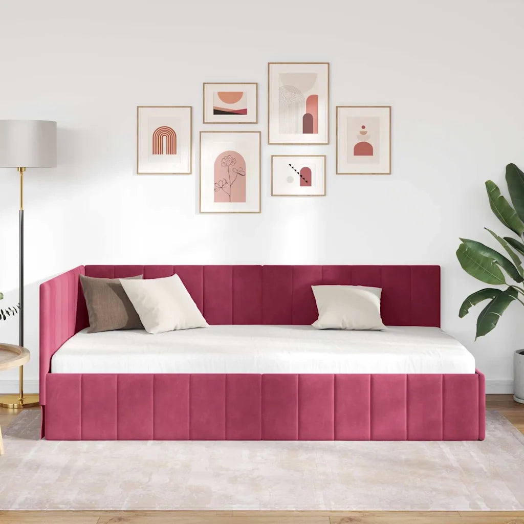 Cornice del letto ad angolo Rosso Vino 90 cm x 190 cm Velluto