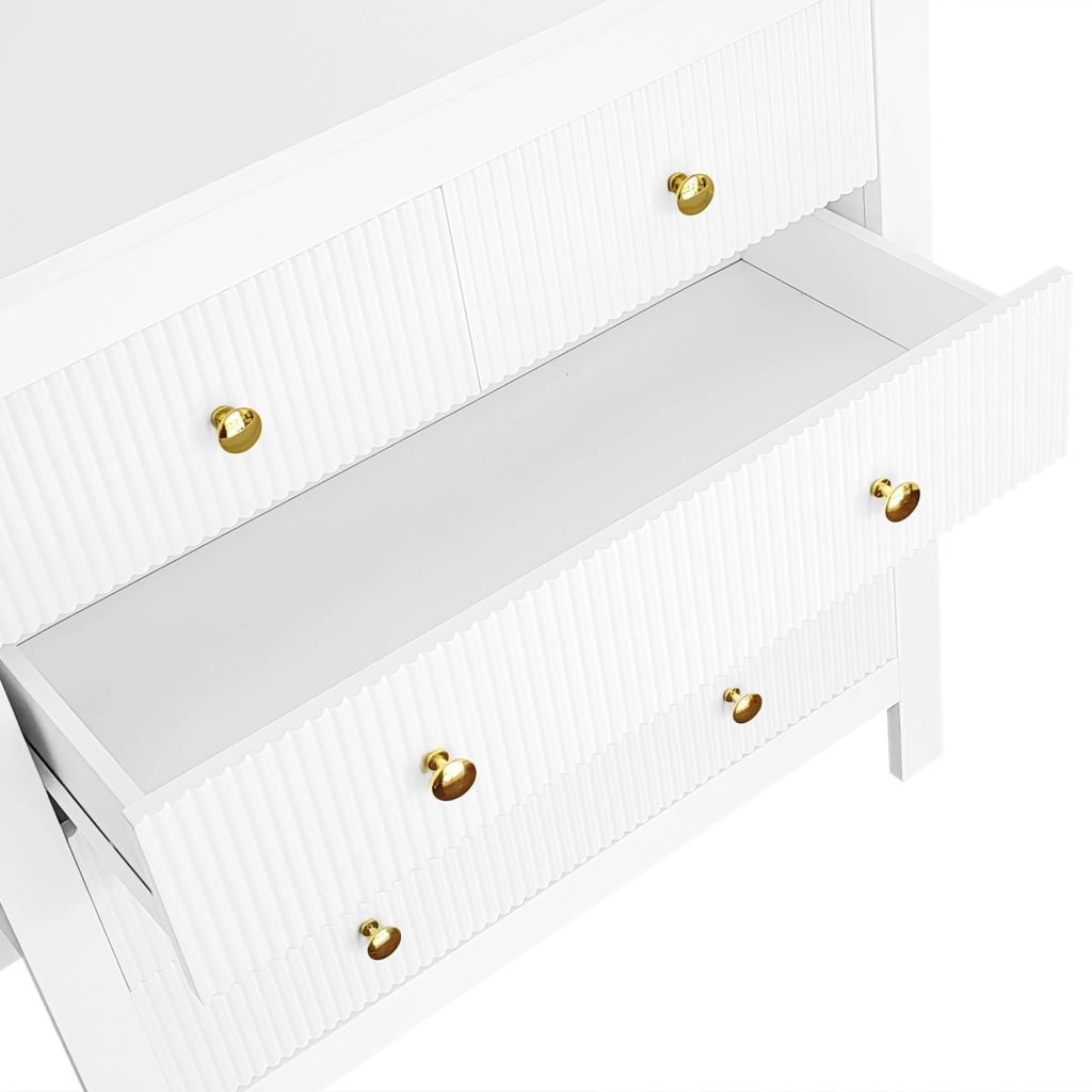 OKWISH Cassettiera Contenitore con 5 Cassetti, Frontali Strutturati e Maniglie Dorate, per Camera o Ingresso, Bianca