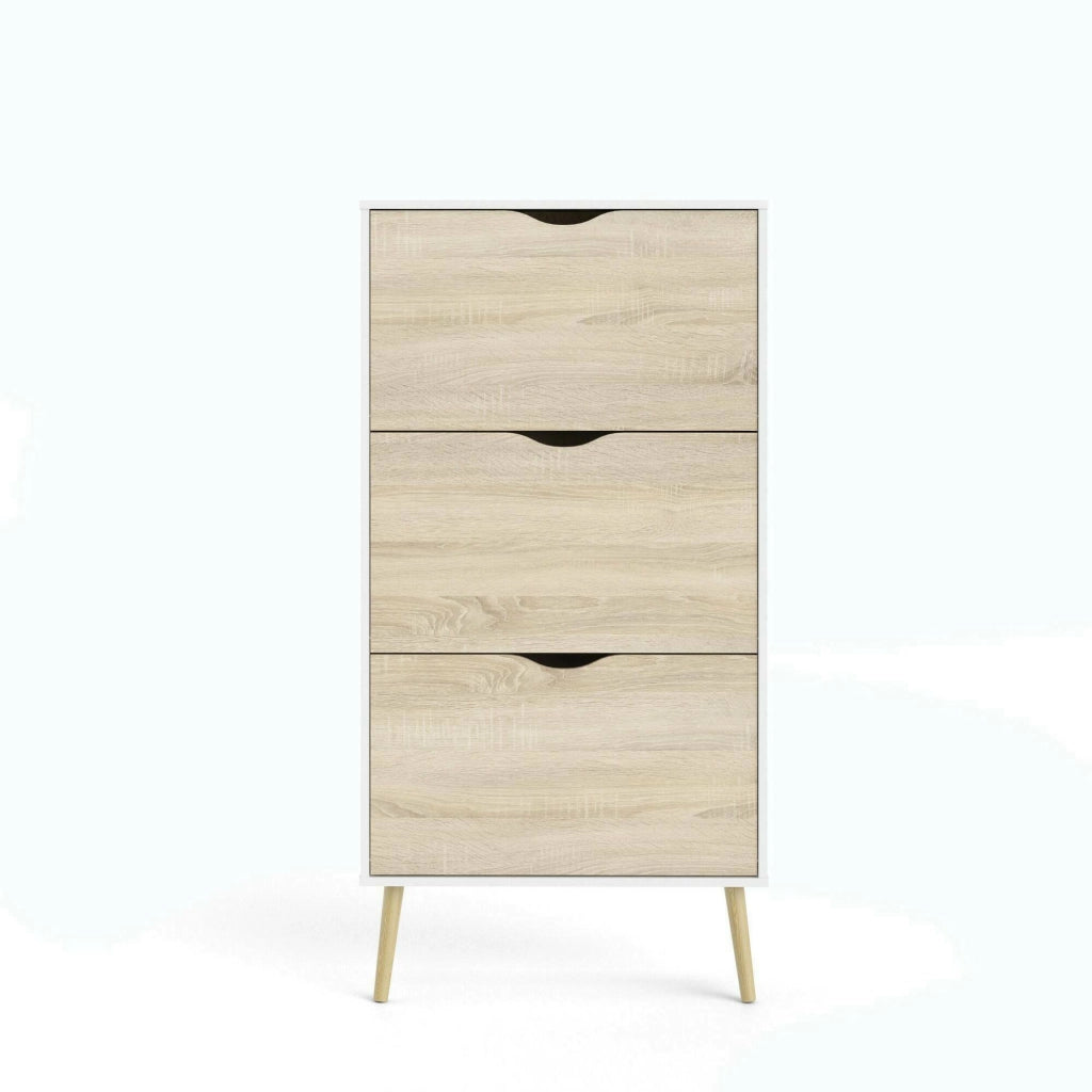 Scarpiera Arnoldo, Mobile portascarpe, Armadio da ingresso multiuso, Mobiletto per calzature, 70x24 h139 cm, Bianco e Quercia