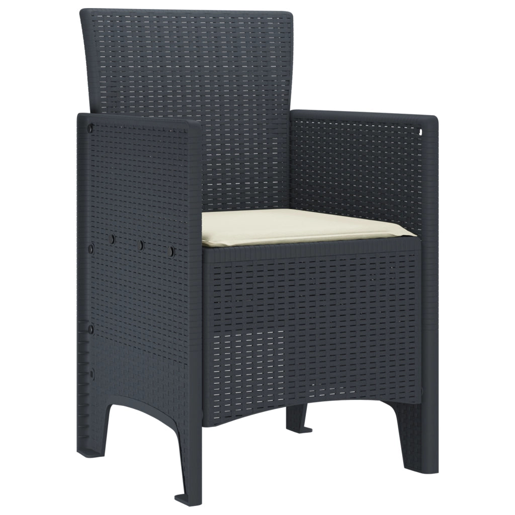 Set di 2 Sedie da Giardino con Cuscini Antracite Rattan Plastico