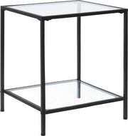 Tavolo Supplementare - Con Pannello Vetrato - 55x45x45 cm - Nero - Acciaio e Vetro - Design Moderno