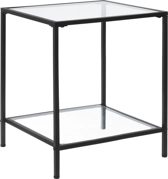 Tavolo Supplementare - Con Pannello Vetrato - 55x45x45 cm - Nero - Acciaio e Vetro - Design Moderno