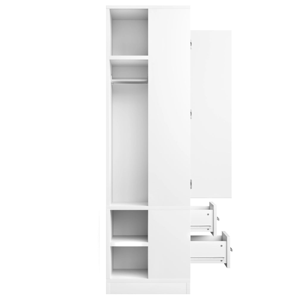 Armadio a 1 anta con cassetti e 2 barre appendiabiti; 70 × 50 × 170 cm; bianco
