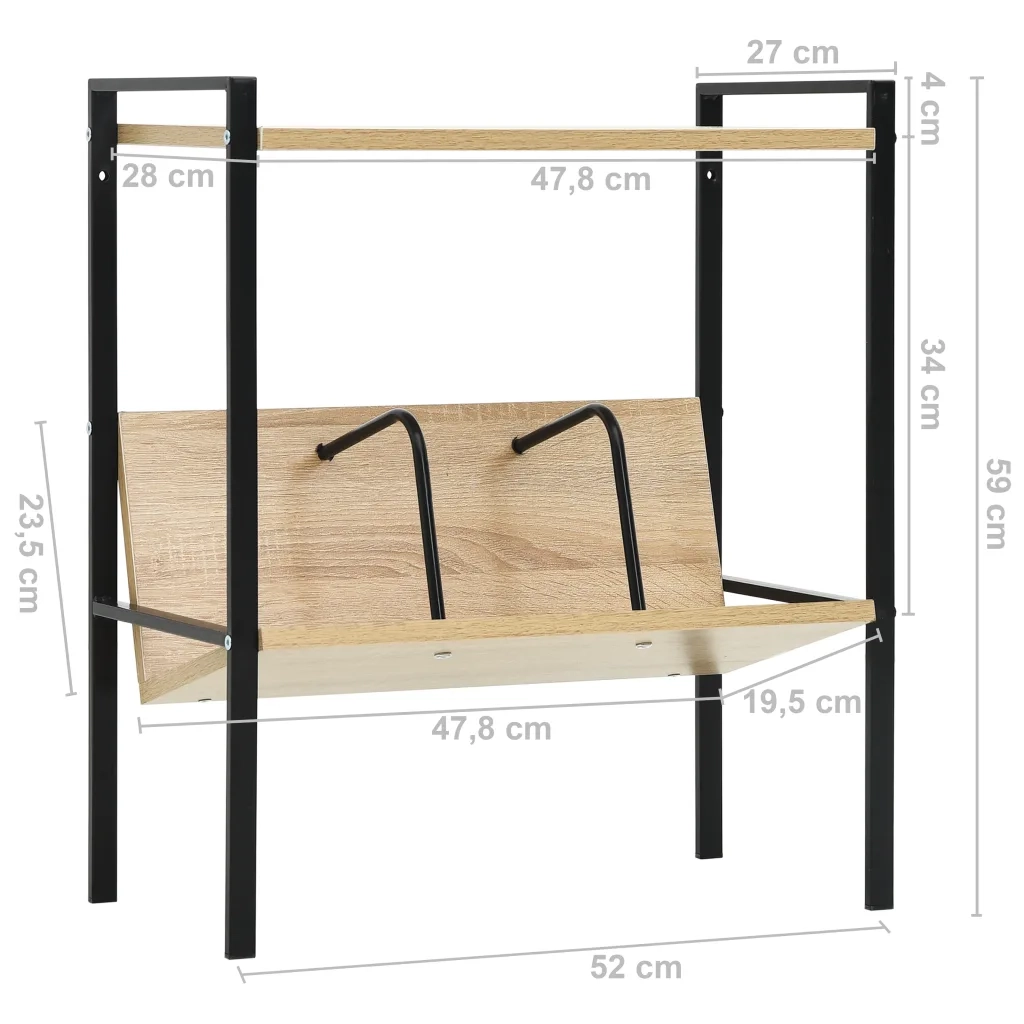 Libreria a 2 Ripiani Nera e Rovere 52x28x59 cm in Truciolato cod mxl 7540