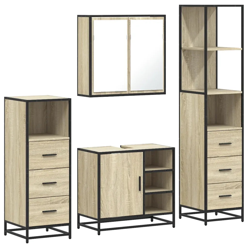 Set Mobili da Bagno 4 pz Rovere Sonoma in Legno Multistrato