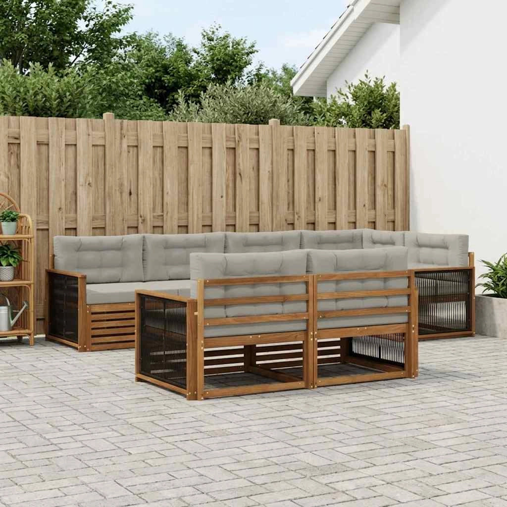 Set di divani da esterno 7 pz Naturale e Grigio Chiaro 3383474
