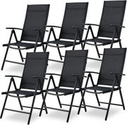 Sedia da giardino con schienale alto, set da 6 pezzi, in alluminio, con schienale regolabile in 7 posizioni, sedia da balcone, sedia da campeggio, traspirante e resistente alle intemperie