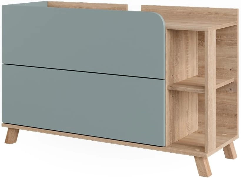 Mobiletto per lavabo Karen, Sonoma/blu, 100 x 65 cm con 2 cassetti, per montaggio sotto il lavabo con apertura per sifone