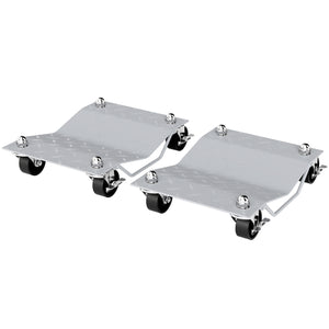 Set di 2 Carrelli Sposta Auto Antiscivolo Carico 680kg con Ruote Girevoli e Bloccabili in Metallo Argento