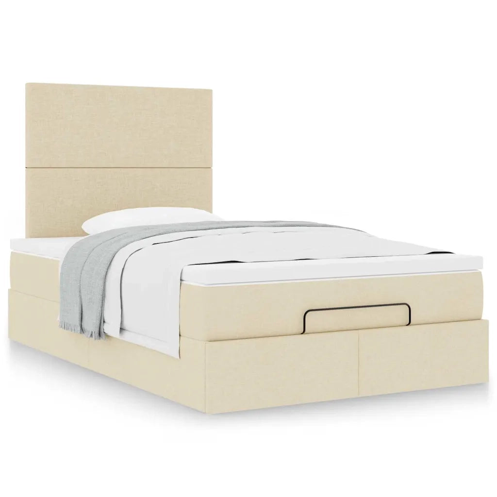 Struttura Letto Pouf con Materasso Crema 120x190 cm in Tessuto 3313062