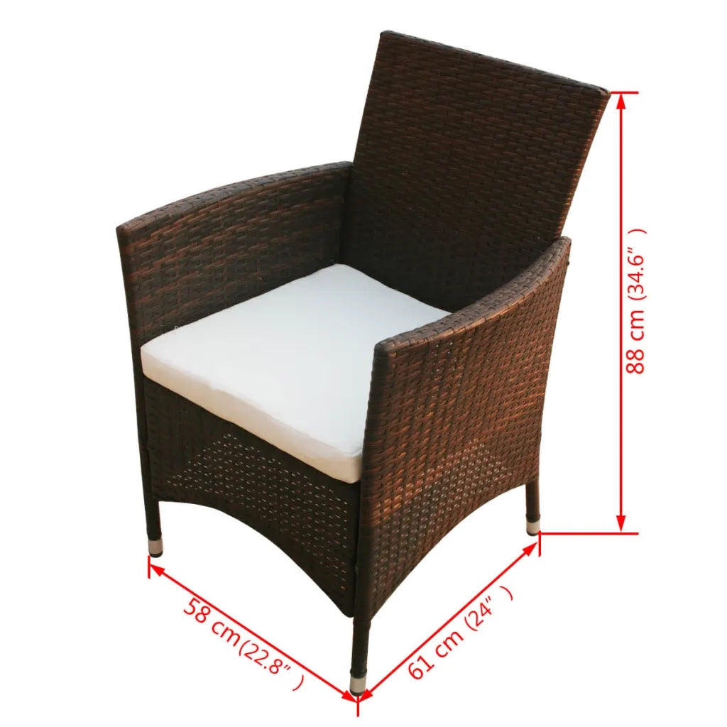 Set da Pranzo da Giardino 9 pz con Cuscini Polyrattan Marrone cod mxl 55658