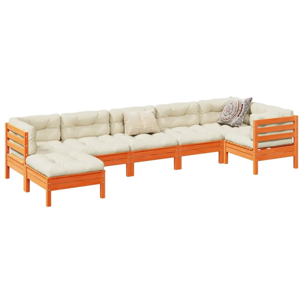 Set Divani Giardino 7 pz con Cuscini Marrone Cera Massello Pino