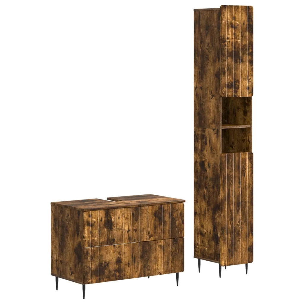 Set di Armadi da Bagno da 2 Pezzi ZWOLLE Rovere Fumo 3417518