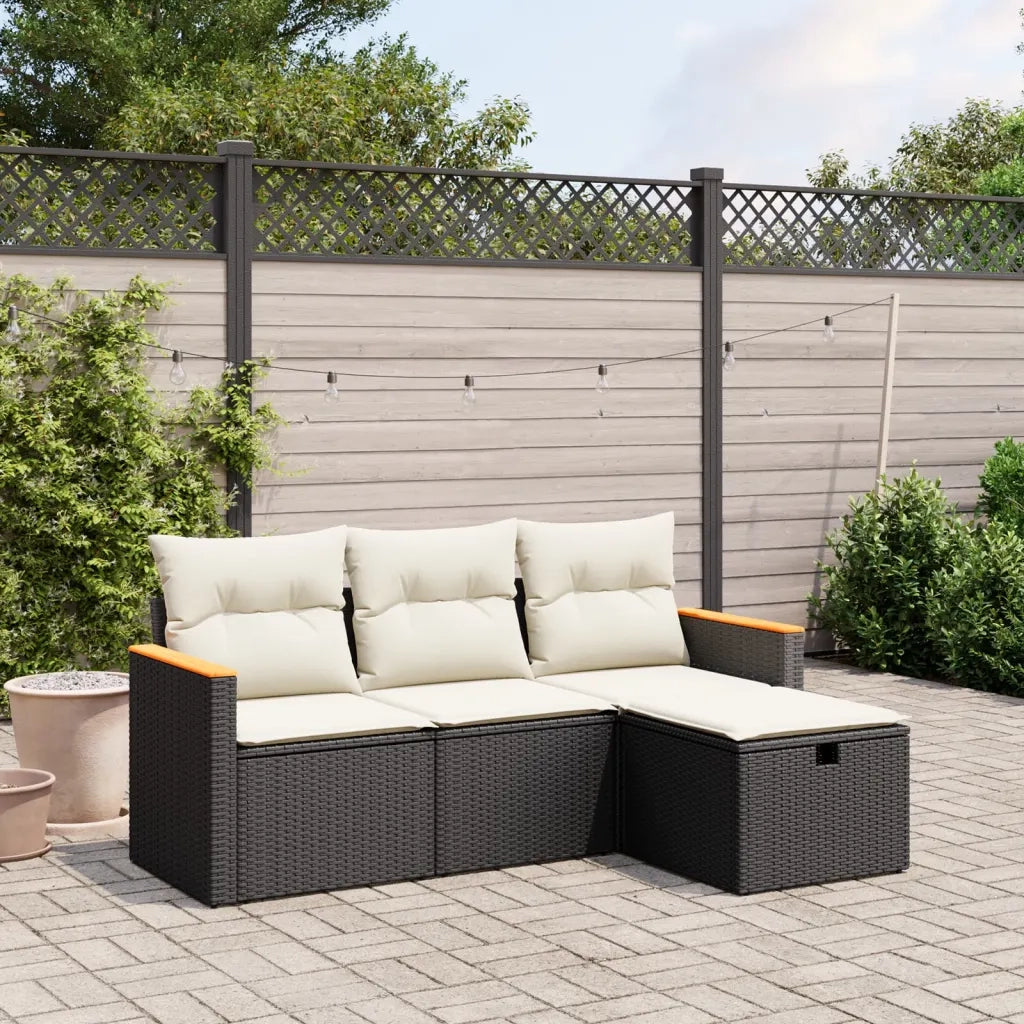 Set Divani da Giardino 4 pz con Cuscini Nero in Polyrattan 3265270