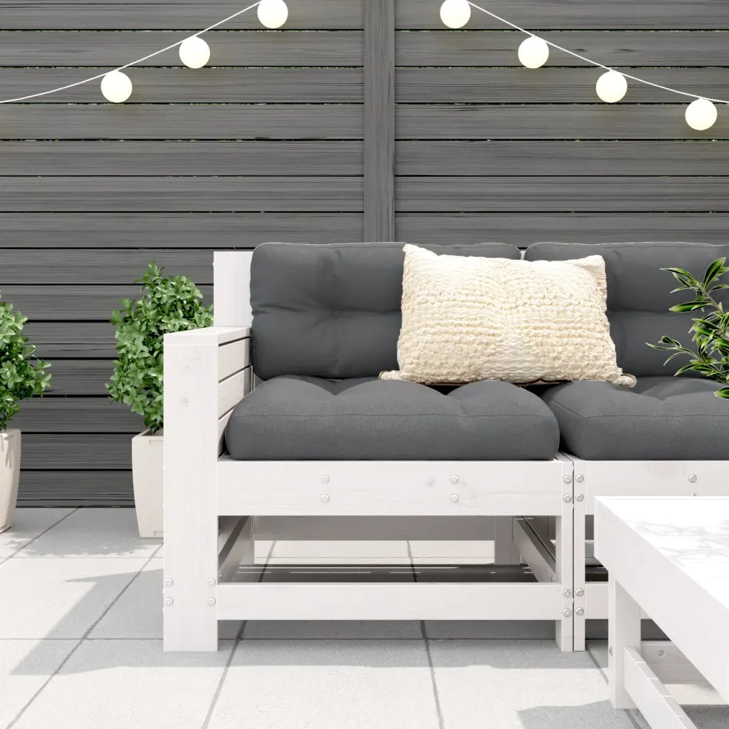 Divano Giardino Senza Braccioli con Cuscino-Sofa da Giardino-Divanetto da esterno Bianco Legno Pino 320492