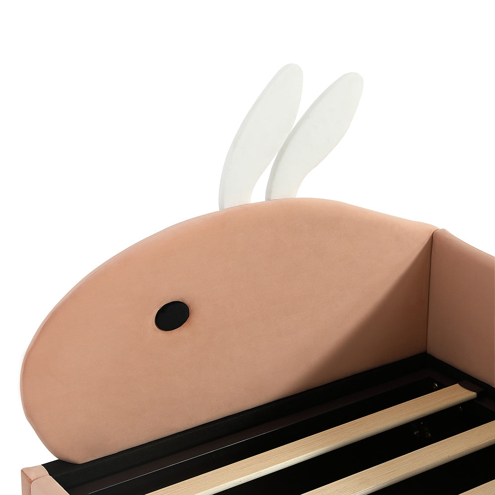 Letto Singolo Bambino Idraulico con Testiera Coniglio 90x200cm - Xylo - Velluto Rosa Lato Destro