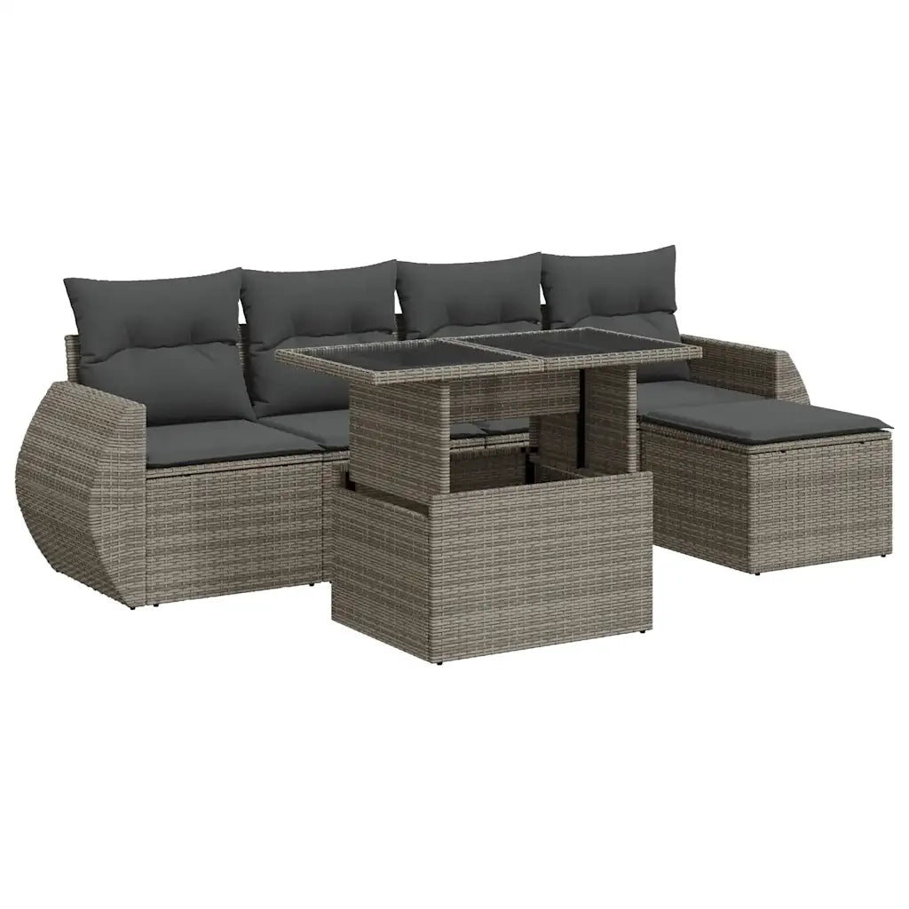 Set Divano da Giardino 6 pz con Cuscini Grigio in Polyrattan 3326621