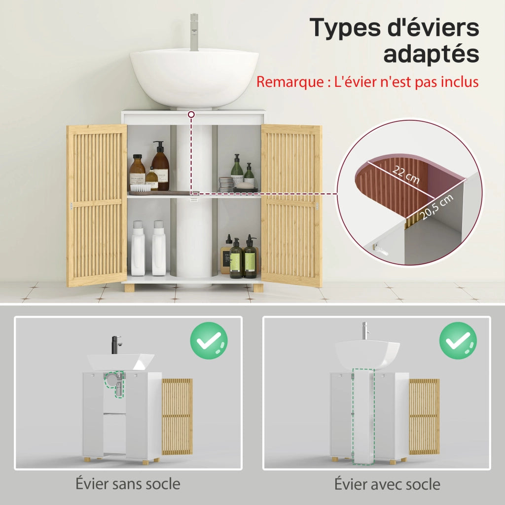 Mobiletto sottolavabo bagno ¨C zephmum ¨C 60x30x75 cm legno bamb¨´ effetto naturale