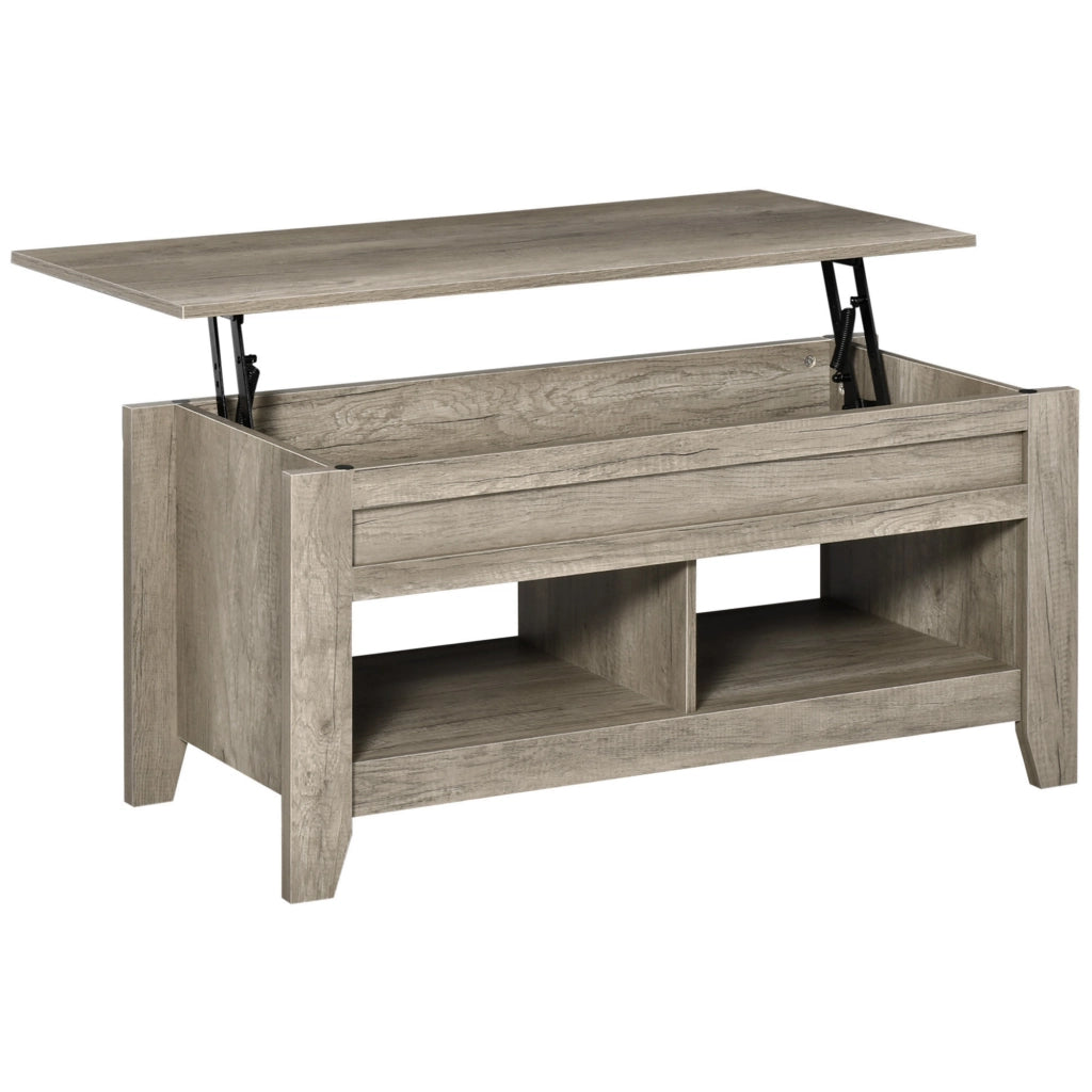 Tavolino da salotto con ripiano sollevabile e ripiani nascosti ¨C zephmum ¨C effetto quercia chiaro 105x50x49-62.5 cm