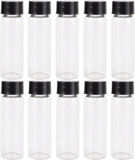Set di Vasi in Vetro di 25 pezzi - Vasi in Vetro Translucidi con Cappuccio di Acciaio Inox Nero - 30ml - Contenitori per Laboratorio e Cosmetica