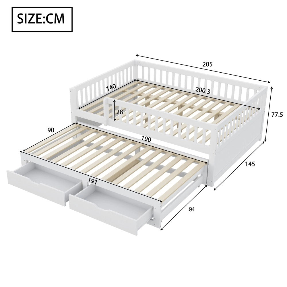 Letto in Legno Massello con 2 Cassetti e Rete a Doghe ¨C MINIMAL ¨C Bianco 140x200