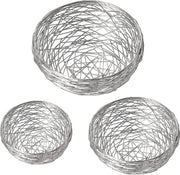 Set di contenitori per frutta a forma curva - argento - 3 misure | Organizzatore di cesti in stile geometrico e elegante - manufatto artigianale - conservazione.