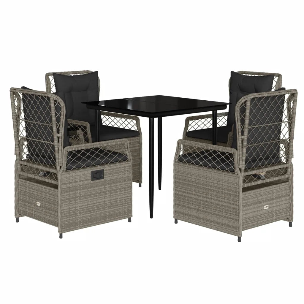 Set Pranzo da Giardino 5pz con Cuscini Grigio Chiaro Polyrattan 3263028