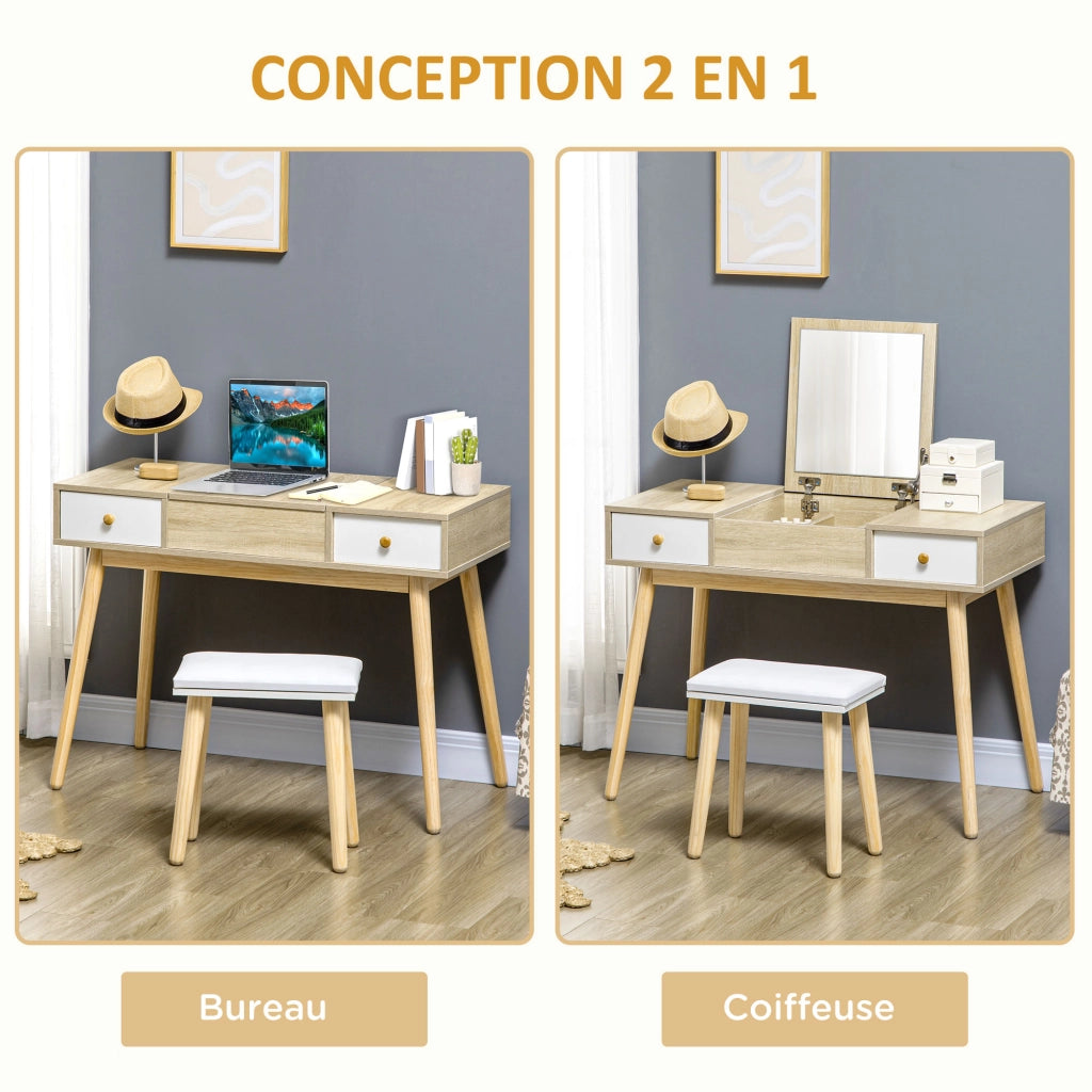 Scrivania con specchio ¨C Zephmum ¨C Bianco Naturale 100x45x118 cm