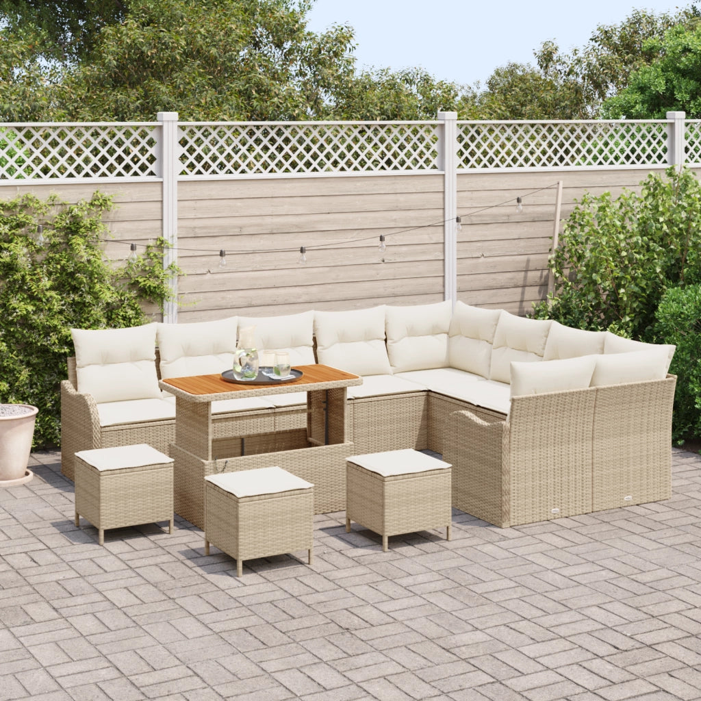 Set Divano da Giardino con Cuscini  da 13 Pezzi in Rattan Beige