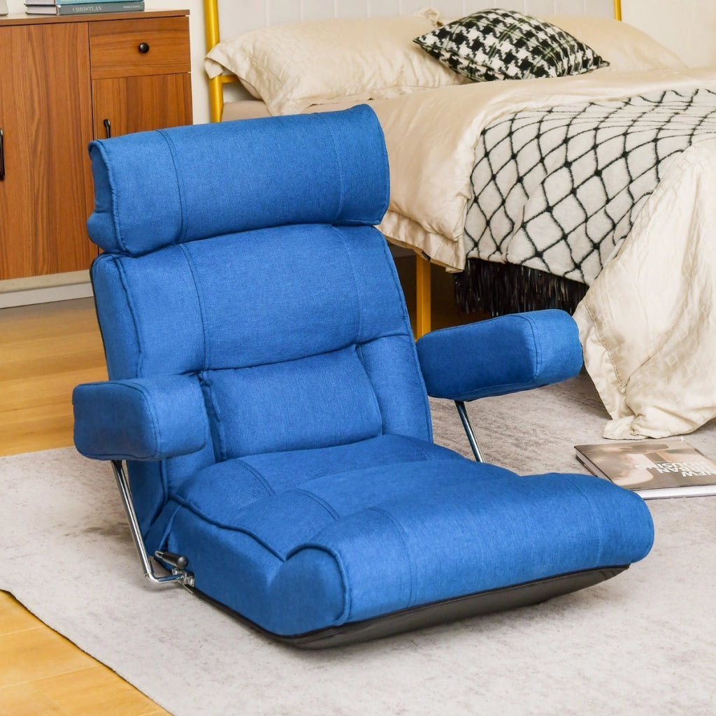 Divano da terra regolabile a 6 posizioni pieghevole, Sedia ergonomica da pavimento con schienale regolabile Blu-Divani da terra