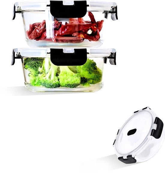 Bicchieri di conservazione in vetro da 620 ml con coperchi, 2 bicchieri di conservazione in vetro con coperchi, conservazione in vetro con coperchi, conservazione in vetro rotonda con coperchi, ermetici, per alimenti, per forno a microonde, BPA-free
