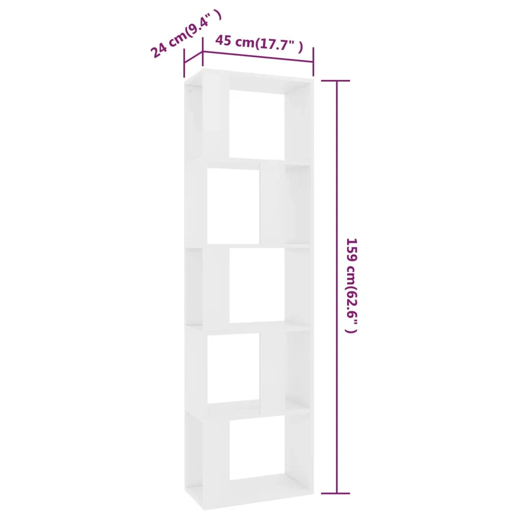 Libreria Divisorio-Scaffale per Libri-Mobile di Stoccaggio Bianco 45x24x159 cm in Legno Multistrato