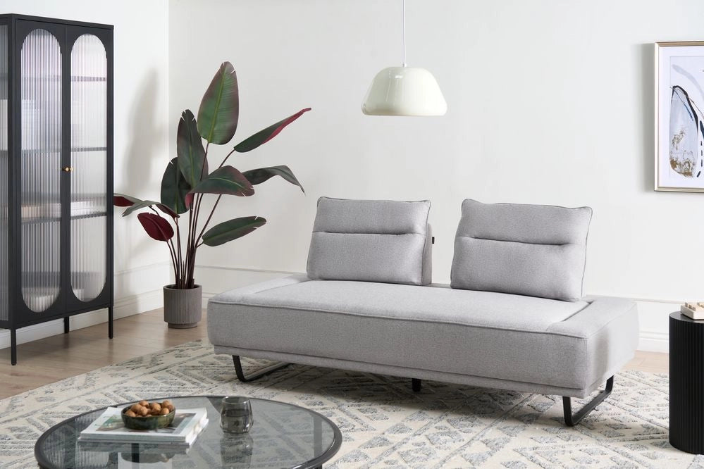 Divano a 3 posti in tessuto Divano grigio Gambe in ferro Tessuto intrecciato Schienale regolabile Moderno