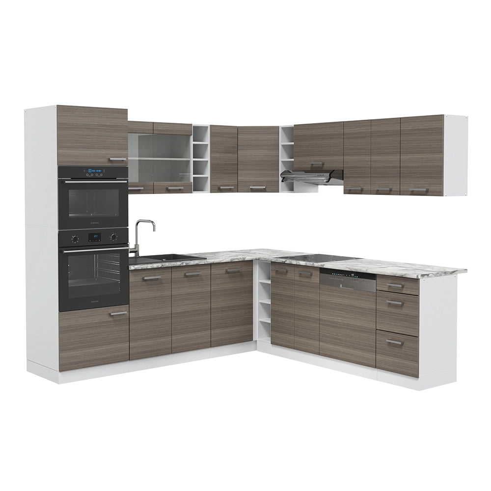 Vicco Cucina angolare completa Grigio prezioso/bianco 237 x 60 cm , PL Marmo