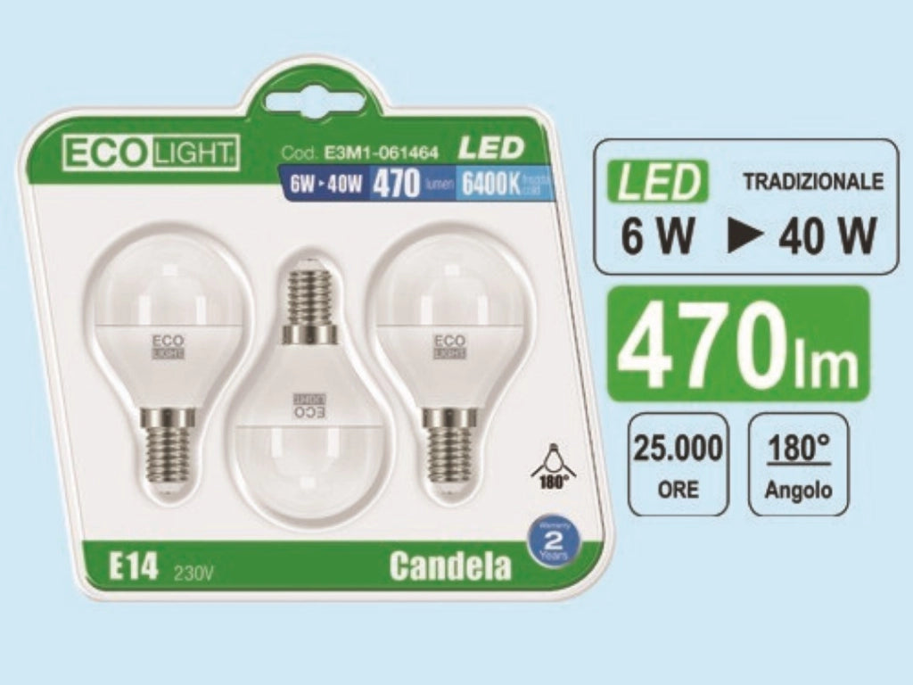Lampadina Mini Globo Led 6W=40W E146400K - 470 Lm Set 5 Pezzi - Bisonte
