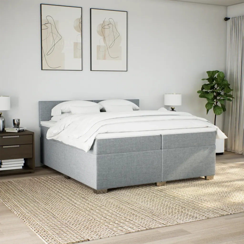 Giroletto a Molle con Materasso Grigio Chiaro 200x200cm Tessuto