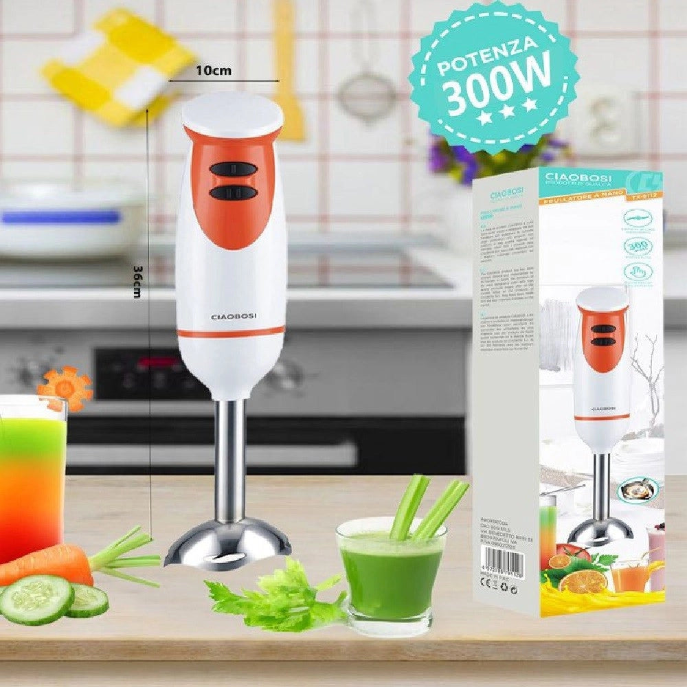 Trade Shop - Frullatore Mixer A Immersione 300w Lame Acciaio 2 Velocità Cucina Trita Tx-9112 -
