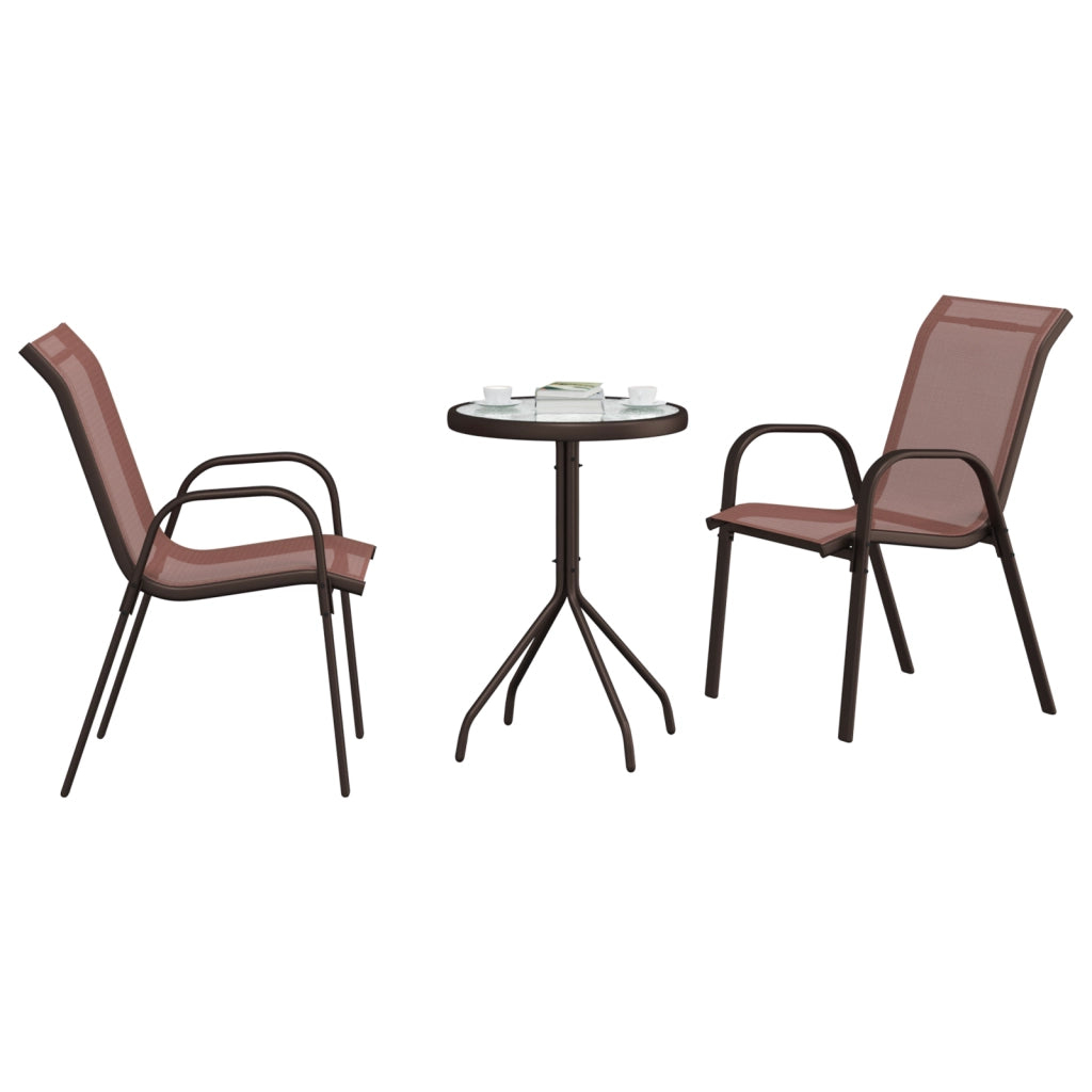 Set Bistro da Giardino 3 Pezzi Marrone Textilene e Acciaio