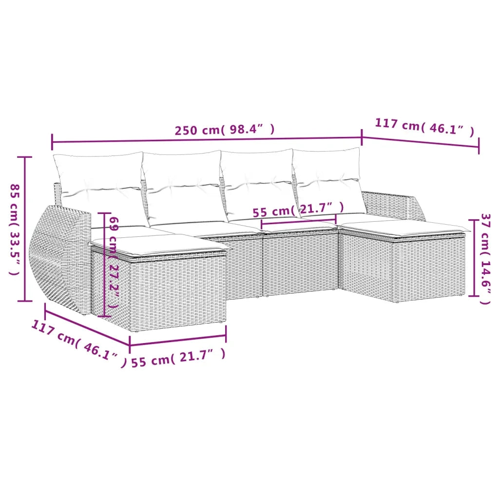 Set Divano da Giardino 6 pz con Cuscini Nero in Polyrattan 3221714